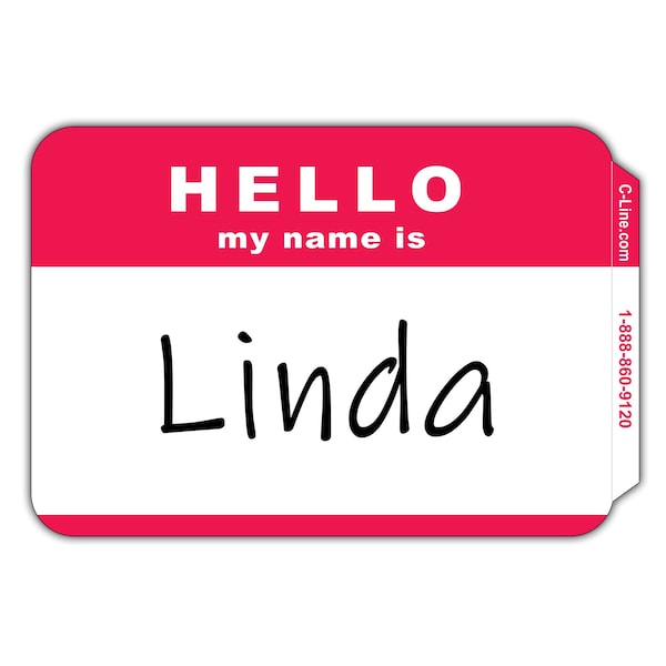 Pressure Sensitive Badges, HELLO my name is, Red, 3 12 x 2 14, 100BX Set of 10 BX, 1000PK